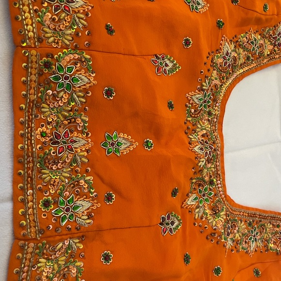 Orange Blouse With Kundan Work - Picture 4 of 6